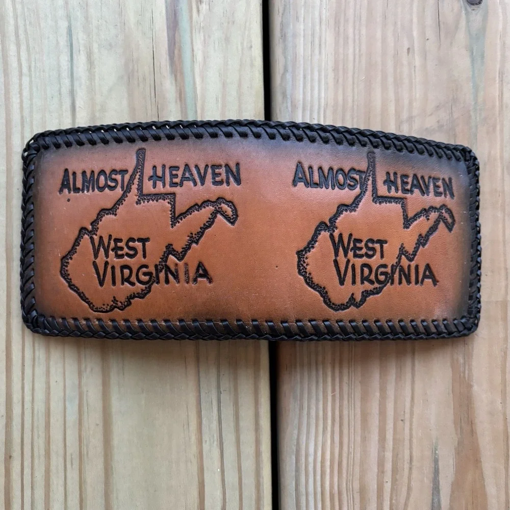 Vintage West Virginia Leather Wallet Bi Fold Whipstitch Hand Tooled Almost Home